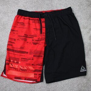 Reebok Swim Trunks Mens XL Red/Black 100% Polyester Drawstring Board Shorts Suit